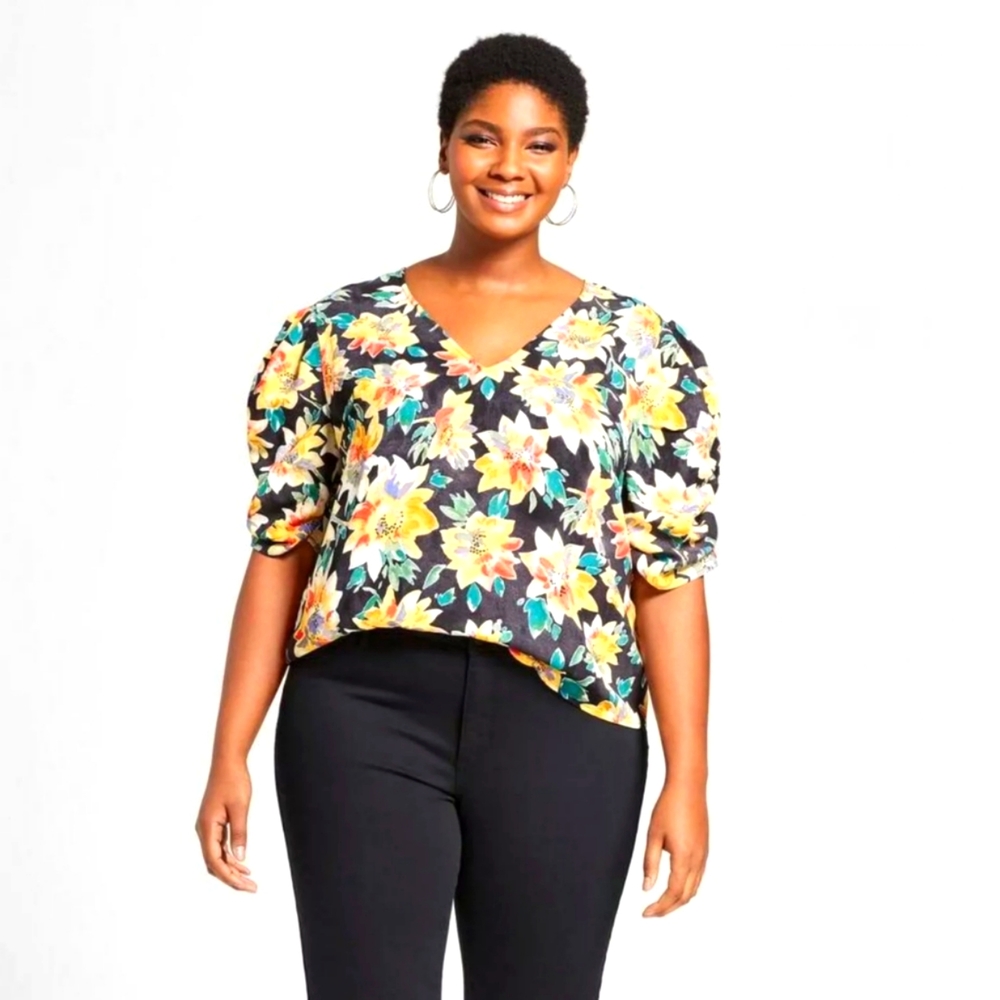 Ava Viv Floral Pleat Balloon Sleeve Blouse perfect for the Season